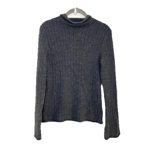 Vintage 90s REI Sweater XS Blue Alpaca Wool Tight Knit‎ Ribbed Turtleneck Soft